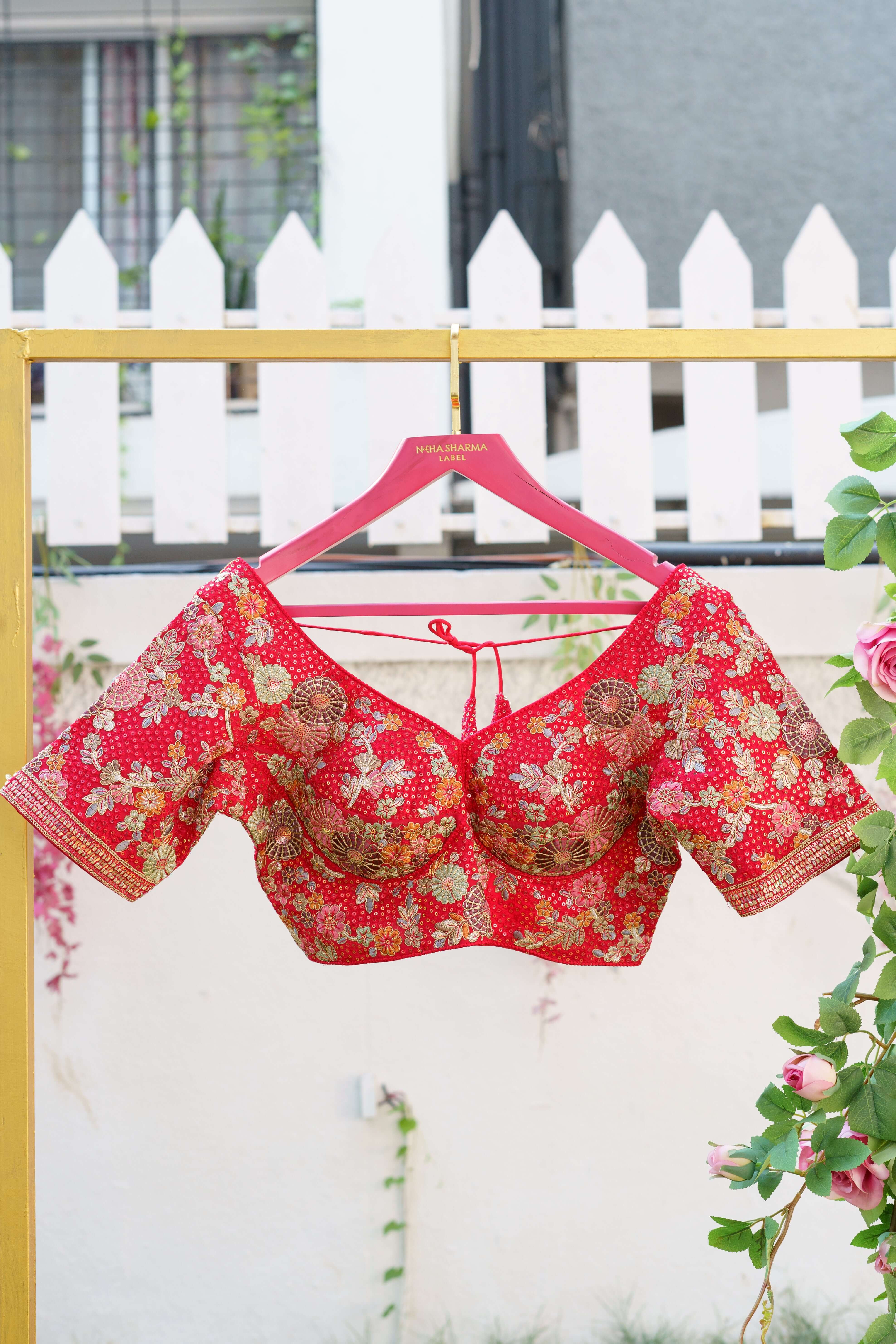 Crimson Glow Zari & Sequin Blouse